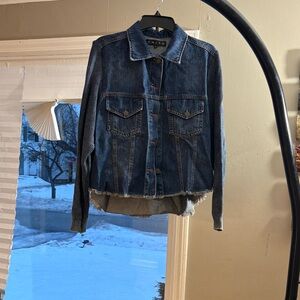 Denim Jacket with Frayed Hem